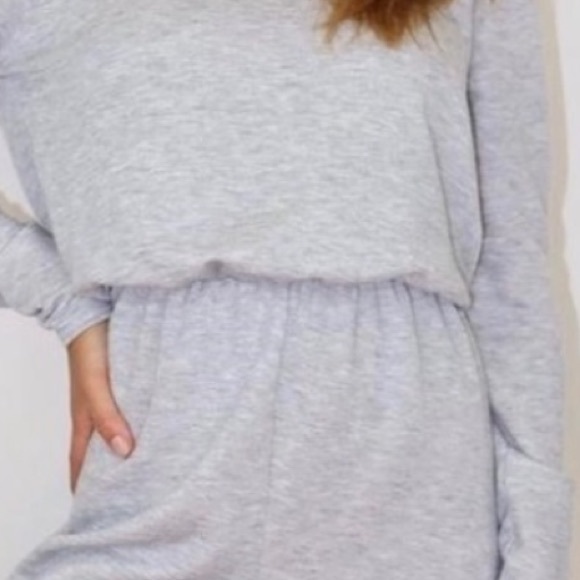 Loopback Elastic Waist Long Sleeve Loungewear Comfy Gray Romper Short Set - Picture 4 of 8